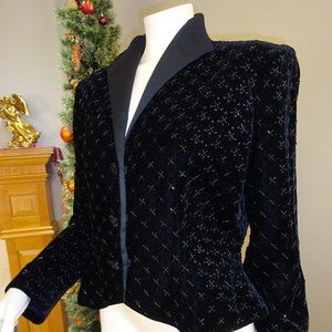Elegant short beaded black velvet jacket sz 14